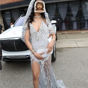 Elegant Silver Evening Gown